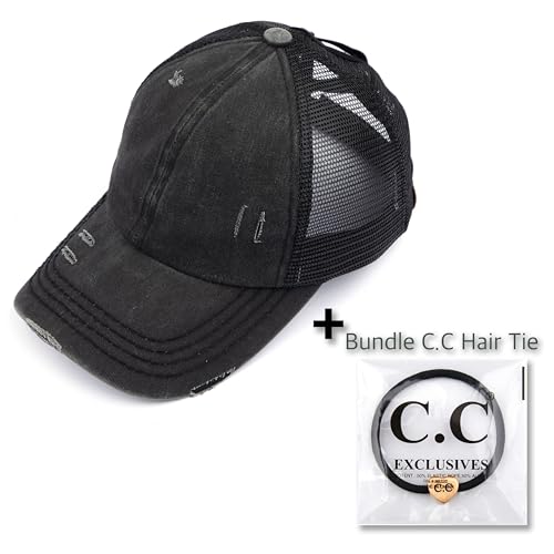 C.C Ponycap Glitter Mesh Trucker Baseball Cap - Adjustable Messy High Bun Ponytail Trendy Summer Hat
| C.C Ponycap Mess
