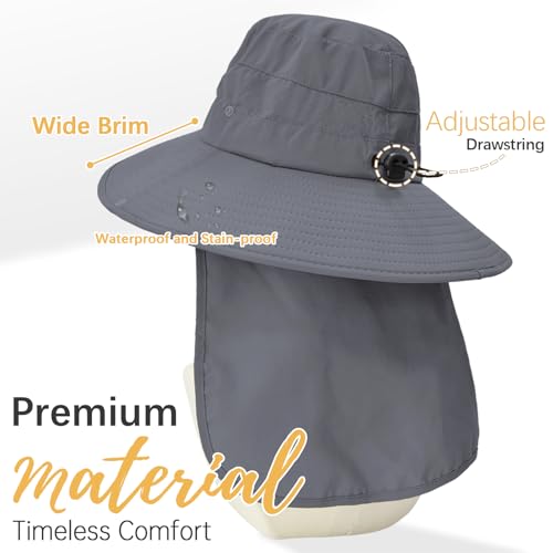 Rosoz UPF50+ Sun Hats for Men and Women | Wide Brim Safari Hat with Neck Flap | Perfect for Fishing and Beach Hiking
