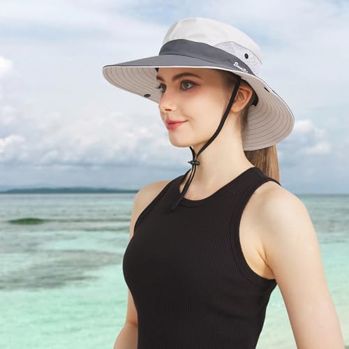 Ponytail Sun Bucket Hats for Women Men UPF 50+ Wide Brim Fishing & Beach Hats  
Ponytail Sun Bucket Hats for Women Men W