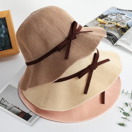 Trifabricy UPF 50+ Wide Brim Floppy Knitted Sun Hats for Women Beach Travel Folding