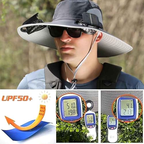 Solar Fan Hat, Solar and USB Powered Sun Hat with 2 Fans, Adjustable Angle, for Men and Women Fishing and Beach (US, Alp