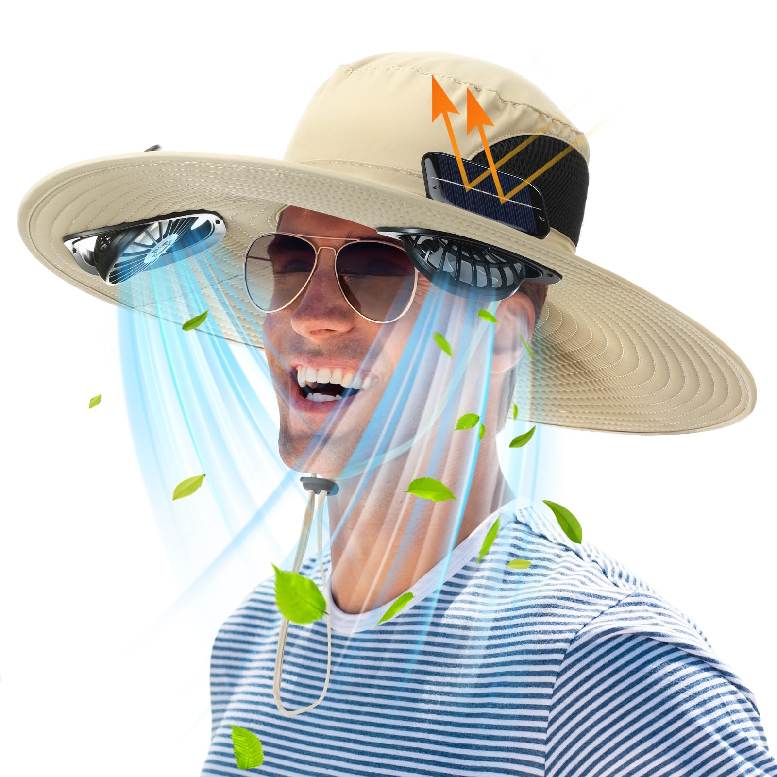 Berlune Men's Sun Hat for Outdoor Summer Camping Beach USB & Solar Powered Wide Brim Sun Hat