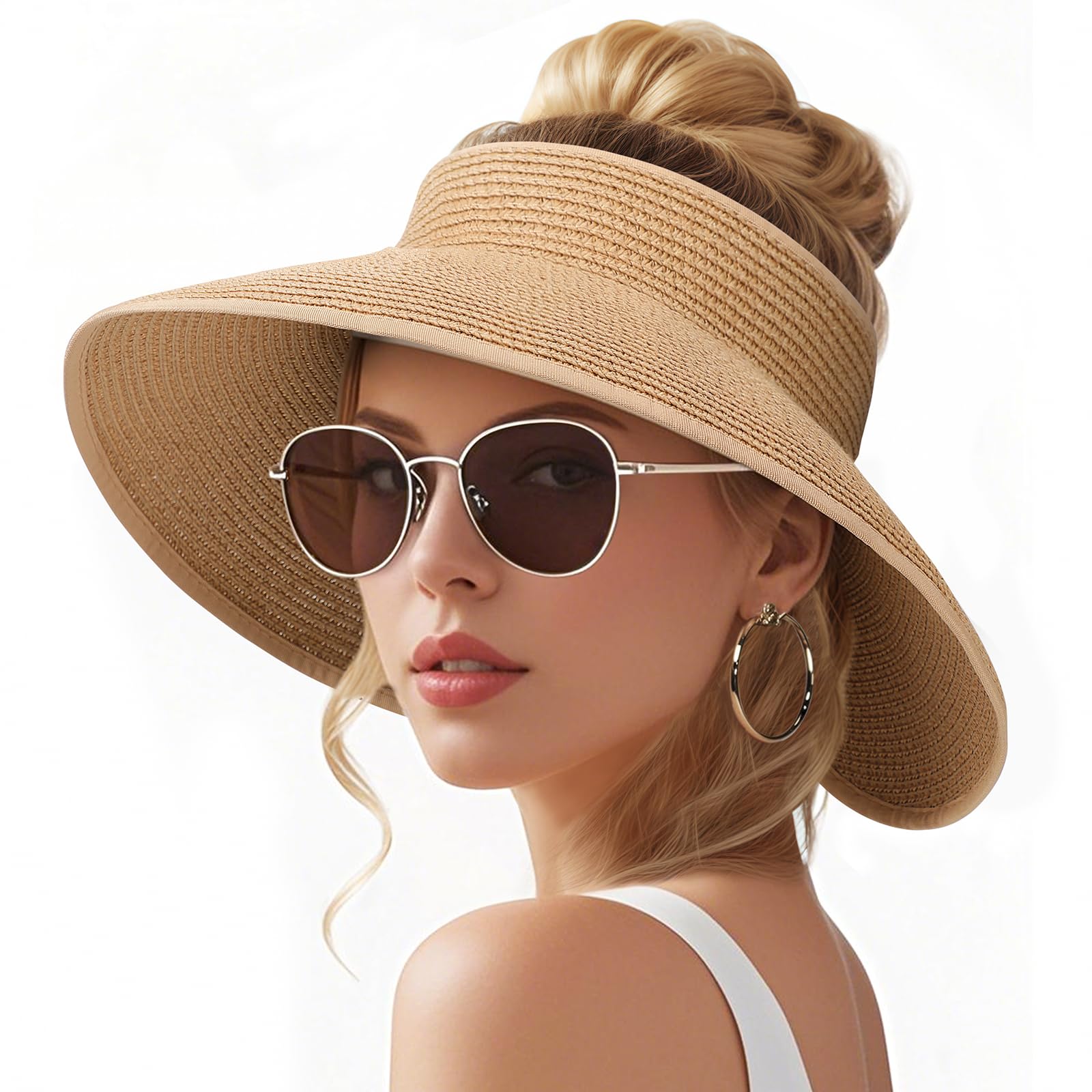 Trifabricy Sun Hats for WomenWide Brim Straw Beach Hat for WomenFoldable Floppy Sun Hat UPF 50+ UV Protection