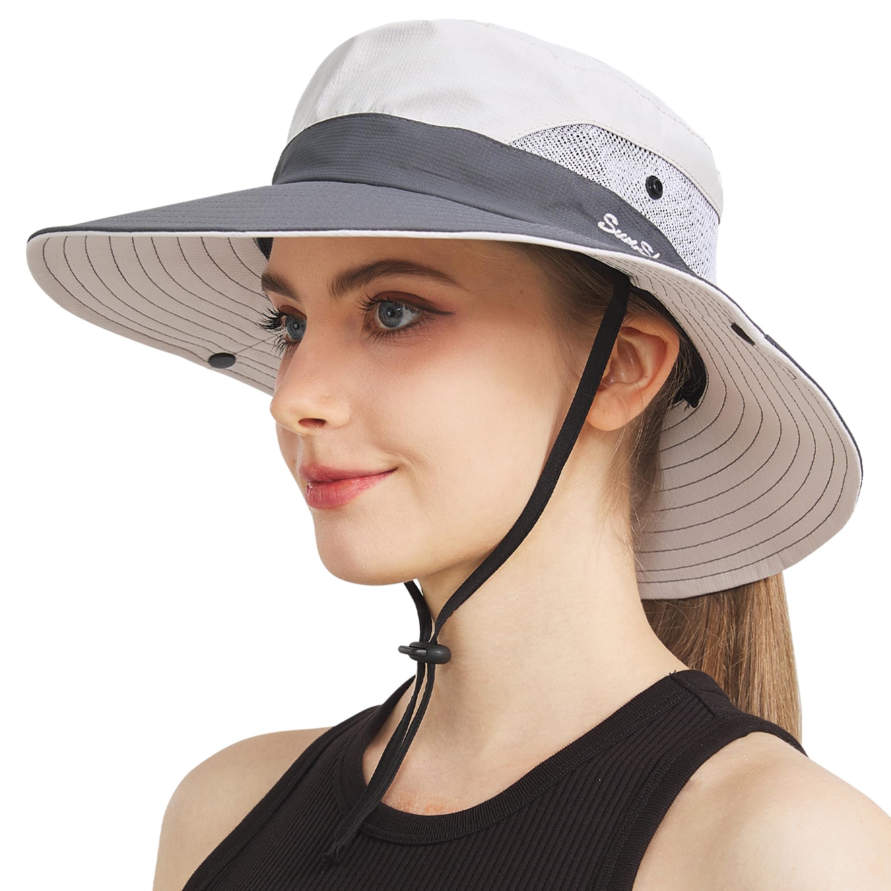 Ponytail Sun Bucket Hats for Women Men UPF 50+ Wide Brim Fishing & Beach Hats  
Ponytail Sun Bucket Hats for Women Men W