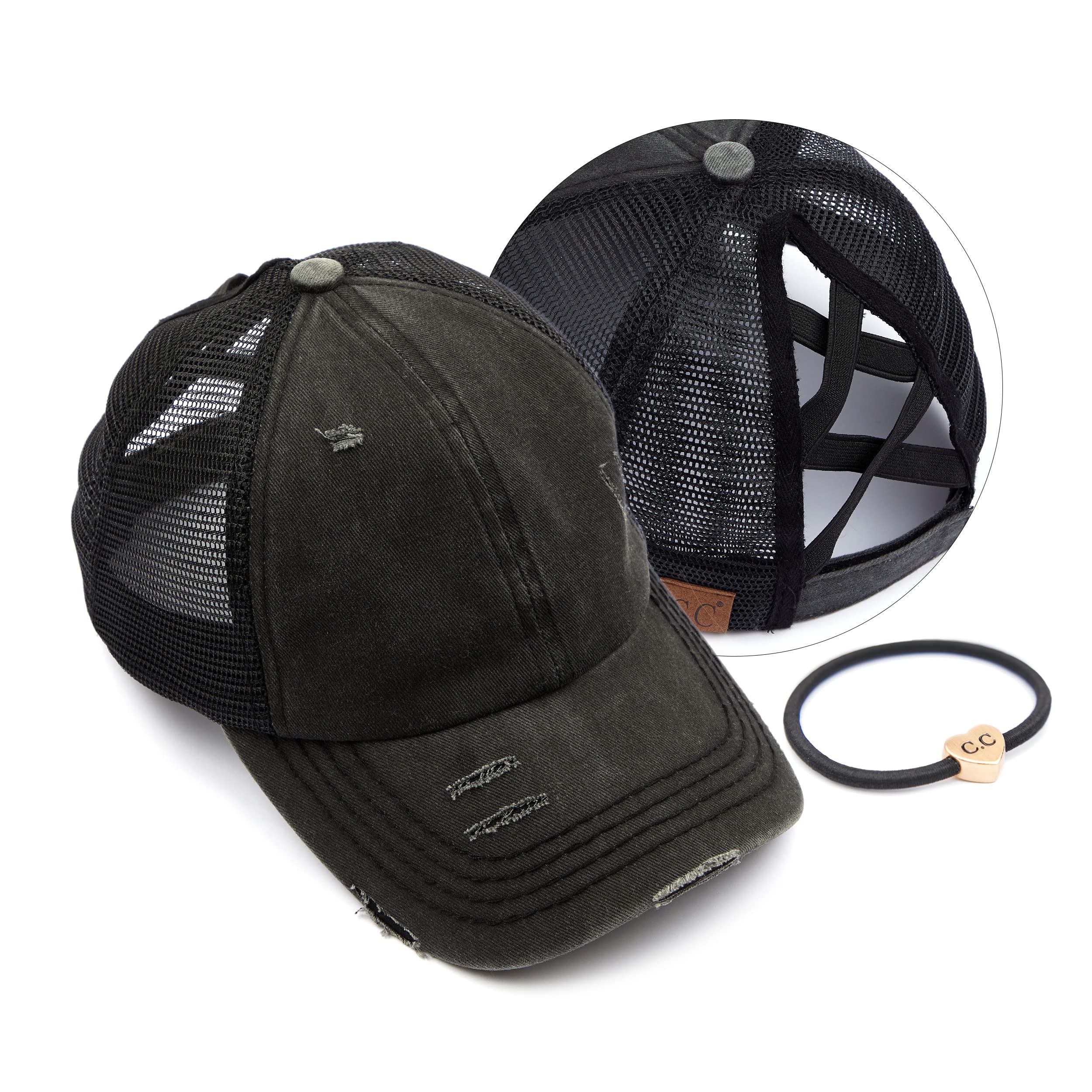 C.C Ponycap Glitter Mesh Trucker Baseball Cap - Adjustable Messy High Bun Ponytail Trendy Summer Hat
| C.C Ponycap Mess